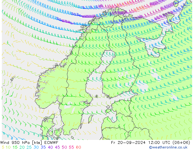 Prec 6h/Wind 10m/950 ECMWF Pá 20.09.2024 12 UTC