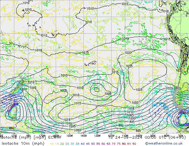 Isotachs (mph) ECMWF Tu 24.09.2024 00 UTC