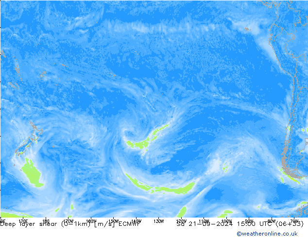 Deep layer shear (0-1km) ECMWF sab 21.09.2024 15 UTC