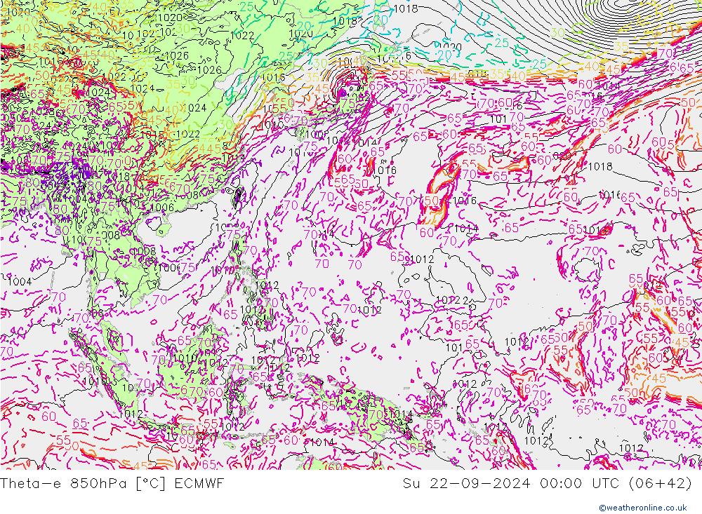 Theta-e 850гПа ECMWF Вс 22.09.2024 00 UTC