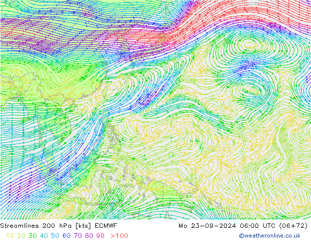 Streamlines 200 hPa ECMWF Mo 23.09.2024 06 UTC