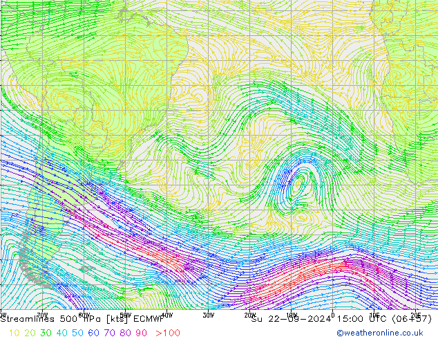 Rüzgar 500 hPa ECMWF Paz 22.09.2024 15 UTC