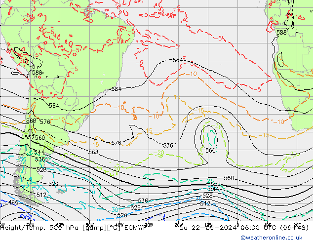 Z500/Yağmur (+YB)/Z850 ECMWF Paz 22.09.2024 06 UTC