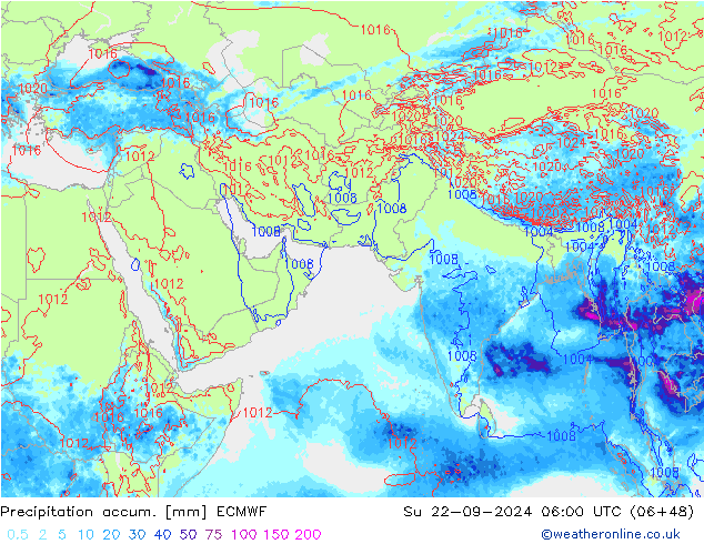 Precipitation accum. ECMWF Su 22.09.2024 06 UTC