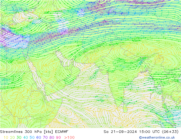 Streamlines 300 hPa ECMWF Sa 21.09.2024 15 UTC