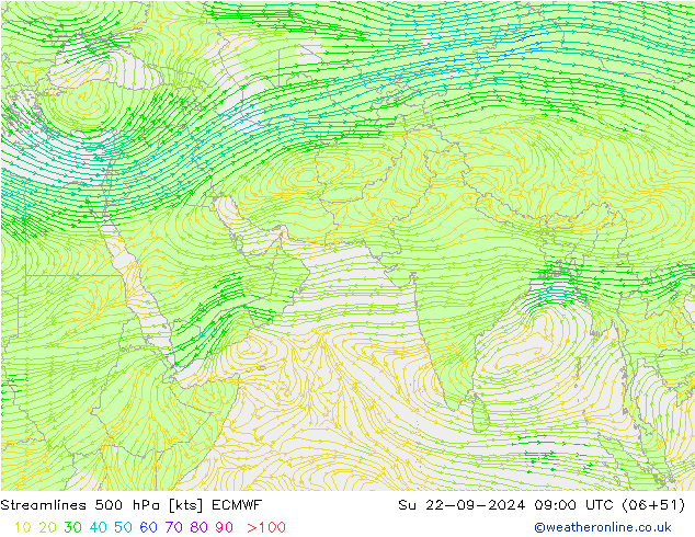 Linia prądu 500 hPa ECMWF nie. 22.09.2024 09 UTC