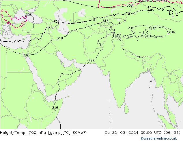 Yükseklik/Sıc. 700 hPa ECMWF Paz 22.09.2024 09 UTC