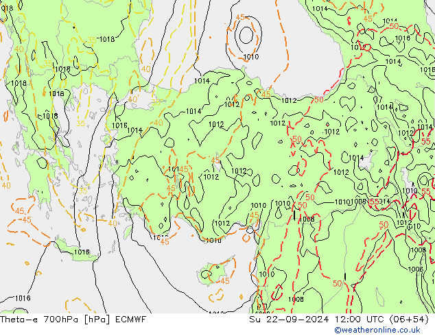 Theta-e 700гПа ECMWF Вс 22.09.2024 12 UTC