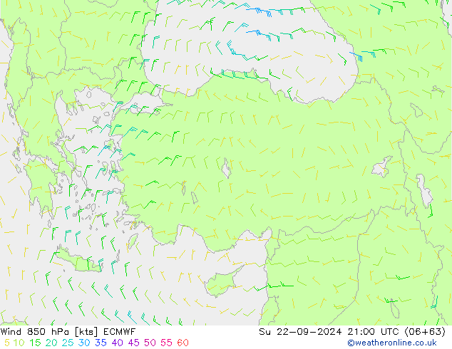 Rüzgar 850 hPa ECMWF Paz 22.09.2024 21 UTC