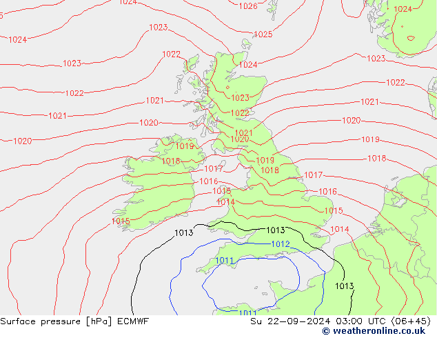 pressão do solo ECMWF Dom 22.09.2024 03 UTC