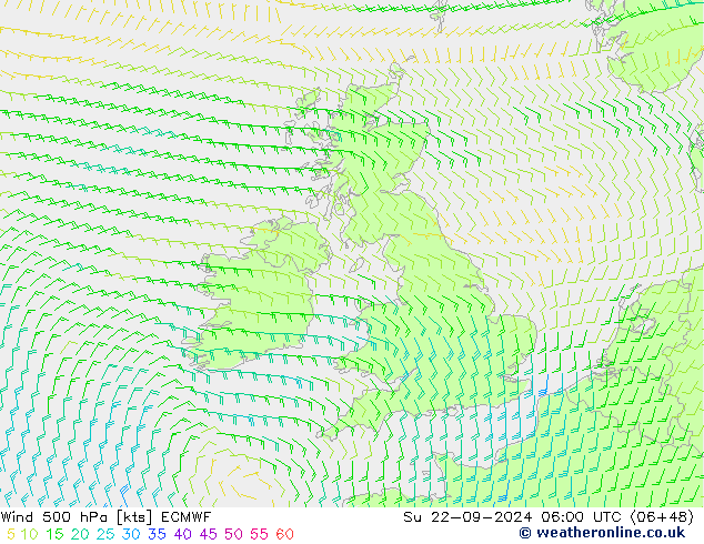 Wind 500 hPa ECMWF zo 22.09.2024 06 UTC