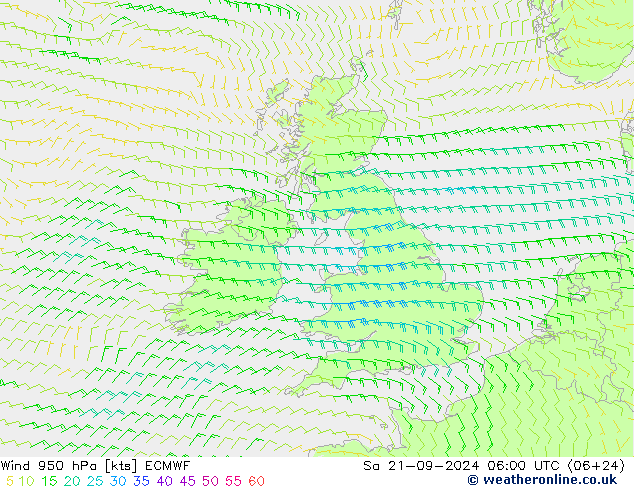 Vento 950 hPa ECMWF sab 21.09.2024 06 UTC