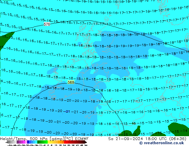 Height/Temp. 500 hPa ECMWF  21.09.2024 18 UTC