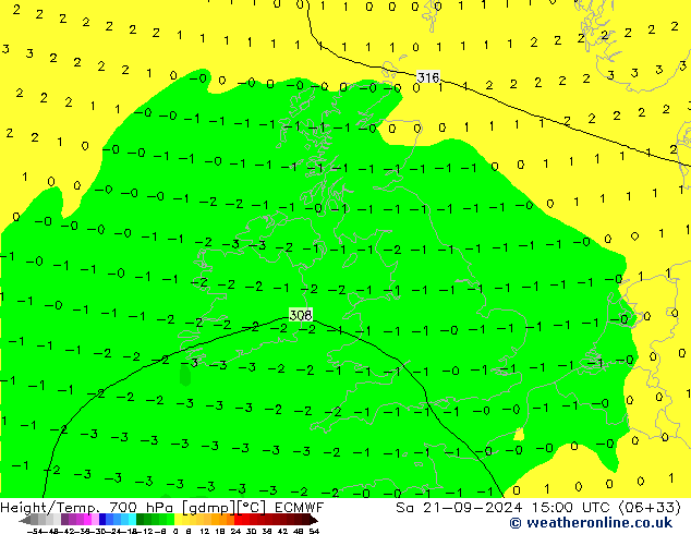 Height/Temp. 700 hPa ECMWF so. 21.09.2024 15 UTC