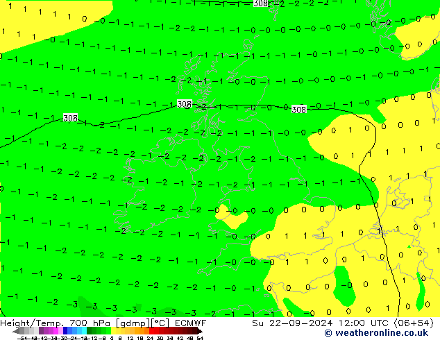 Géop./Temp. 700 hPa ECMWF dim 22.09.2024 12 UTC