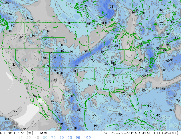 Humidité rel. 850 hPa ECMWF dim 22.09.2024 09 UTC