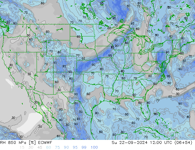 RH 850 hPa ECMWF Su 22.09.2024 12 UTC