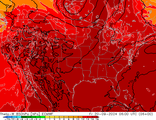 Theta-W 850гПа ECMWF пт 20.09.2024 06 UTC