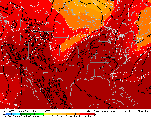 Theta-W 850hPa ECMWF pon. 23.09.2024 00 UTC