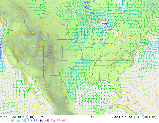 Wind 900 hPa ECMWF Su 22.09.2024 06 UTC