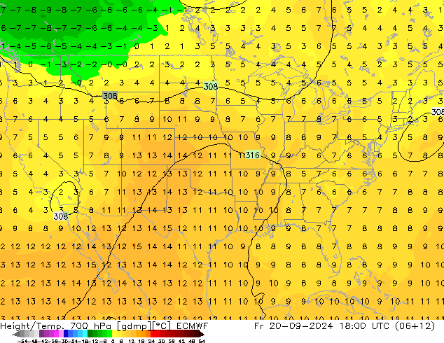 Height/Temp. 700 hPa ECMWF Fr 20.09.2024 18 UTC