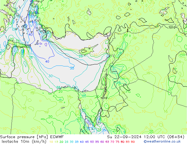 Isotaca (kph) ECMWF dom 22.09.2024 12 UTC