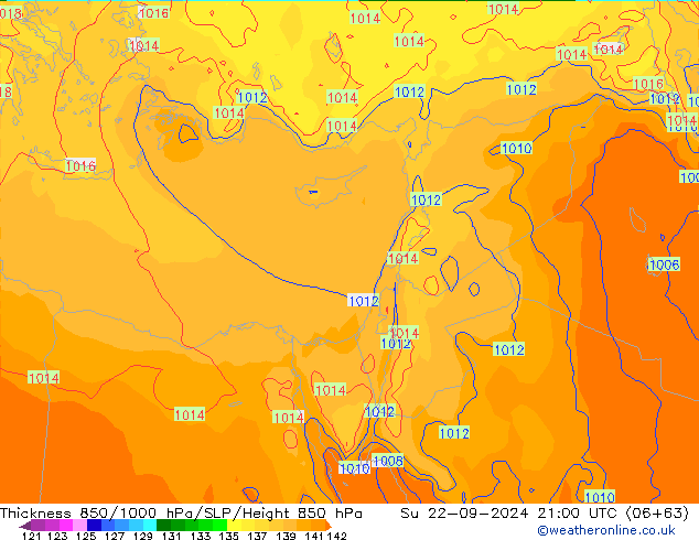 Espesor 850-1000 hPa ECMWF dom 22.09.2024 21 UTC