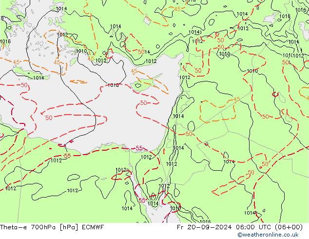 Theta-e 700hPa ECMWF Fr 20.09.2024 06 UTC