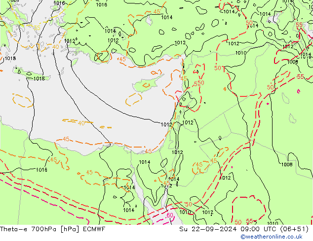 Theta-e 700hPa ECMWF So 22.09.2024 09 UTC