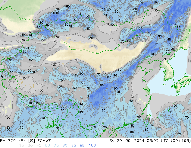 RH 700 hPa ECMWF 星期日 29.09.2024 06 UTC