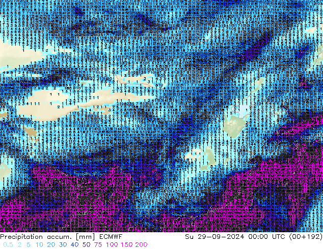 Precipitation accum. ECMWF 星期日 29.09.2024 00 UTC