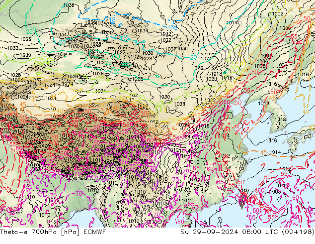 Theta-e 700hPa ECMWF 星期日 29.09.2024 06 UTC