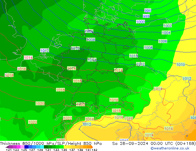 Thck 850-1000 hPa ECMWF 星期六 28.09.2024 00 UTC