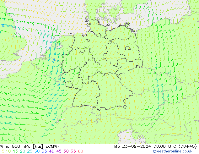 Wind 850 hPa ECMWF Mo 23.09.2024 00 UTC