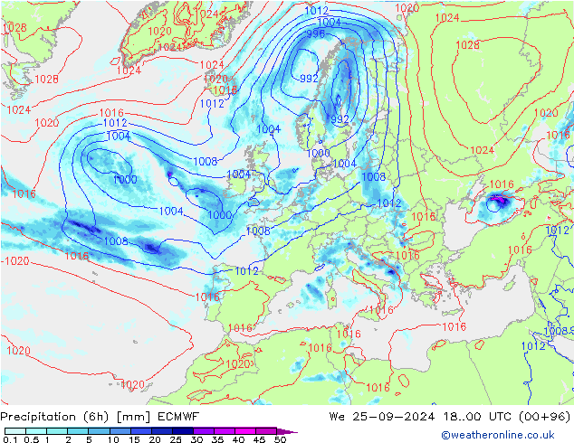 Z500/Rain (+SLP)/Z850 ECMWF 星期三 25.09.2024 00 UTC