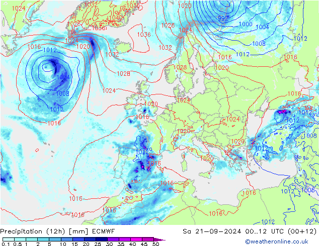 Precipitación (12h) ECMWF sáb 21.09.2024 12 UTC