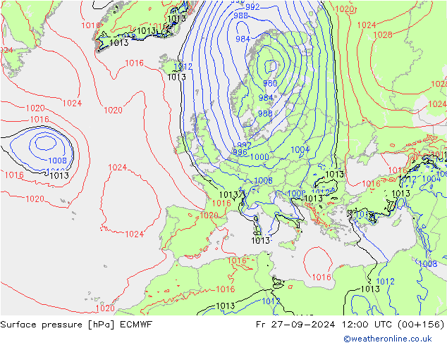 Surface pressure ECMWF Fr 27.09.2024 12 UTC