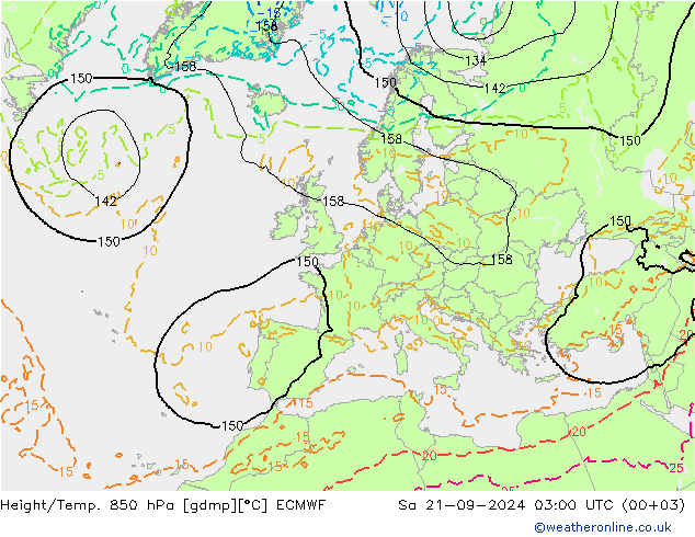 Height/Temp. 850 hPa ECMWF 星期六 21.09.2024 03 UTC