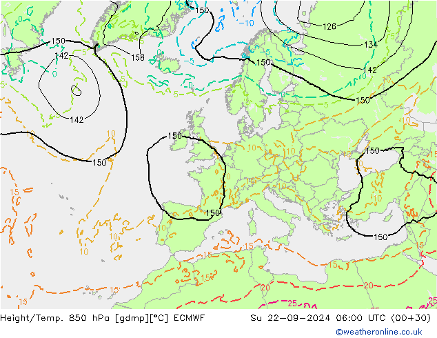 Z500/Rain (+SLP)/Z850 ECMWF So 22.09.2024 06 UTC