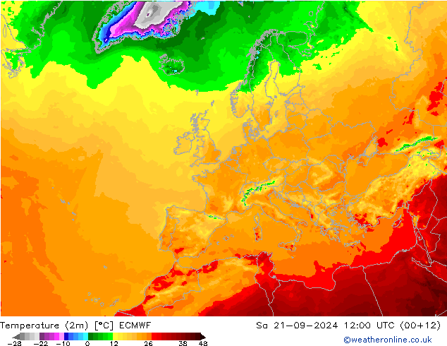 温度图 ECMWF 星期六 21.09.2024 12 UTC