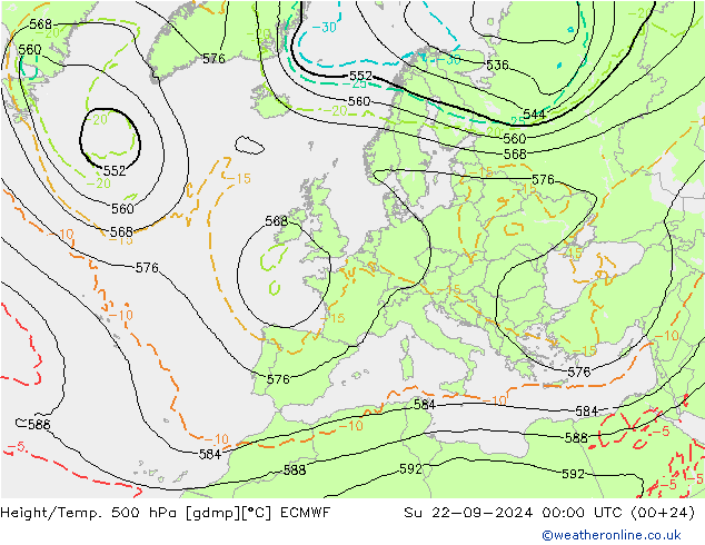 Z500/Rain (+SLP)/Z850 ECMWF So 22.09.2024 00 UTC