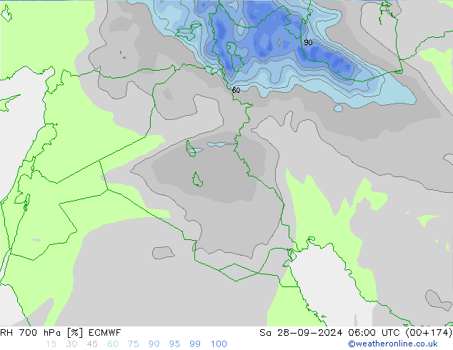 RH 700 hPa ECMWF Sa 28.09.2024 06 UTC