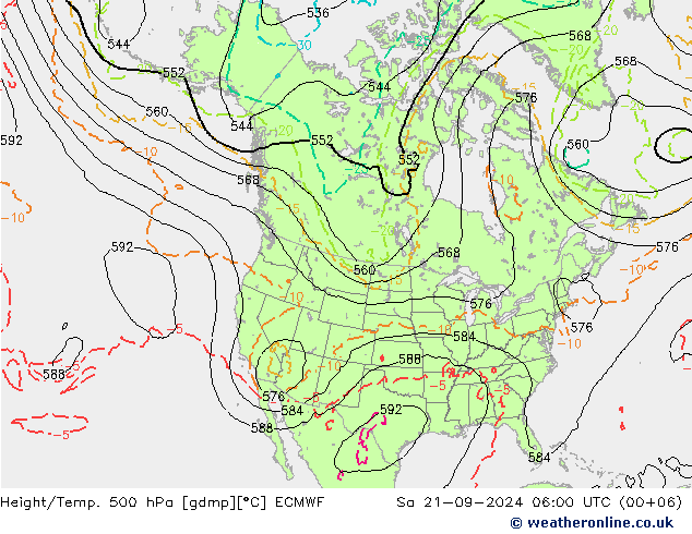 Height/Temp. 500 hPa ECMWF 星期六 21.09.2024 06 UTC