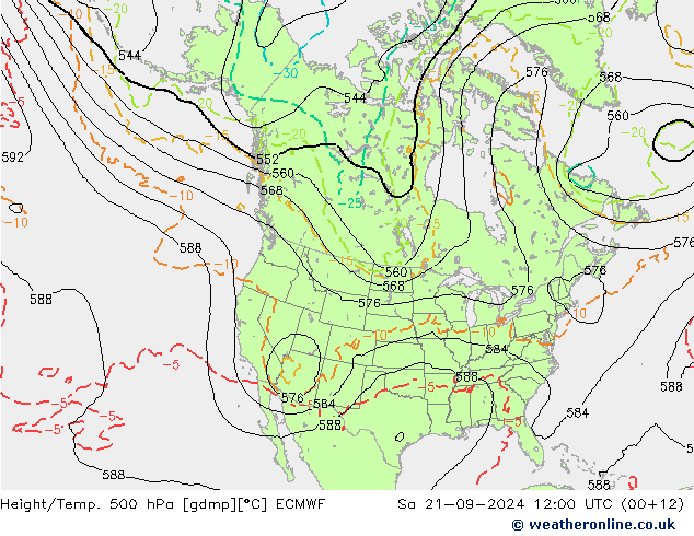 Height/Temp. 500 hPa ECMWF 星期六 21.09.2024 12 UTC