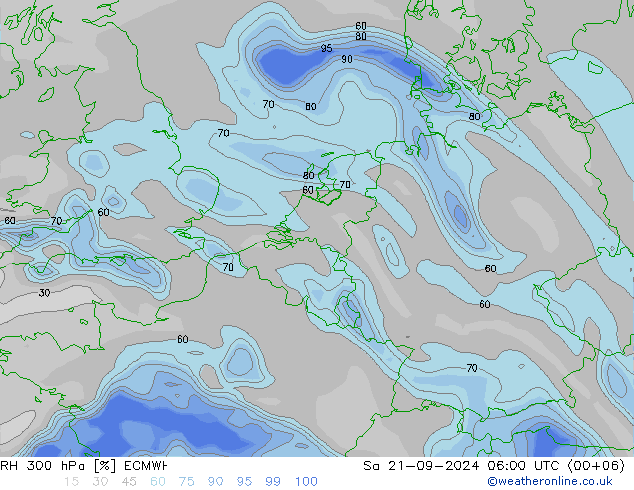 RH 300 hPa ECMWF 星期六 21.09.2024 06 UTC