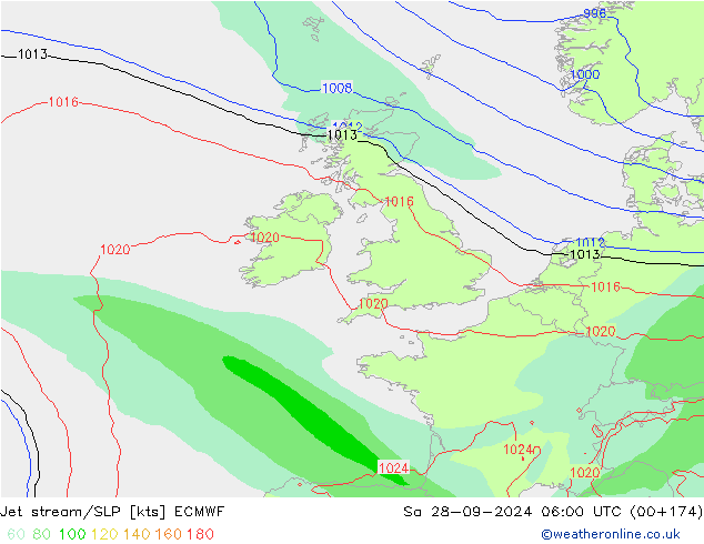 Jet stream/SLP ECMWF Sa 28.09.2024 06 UTC