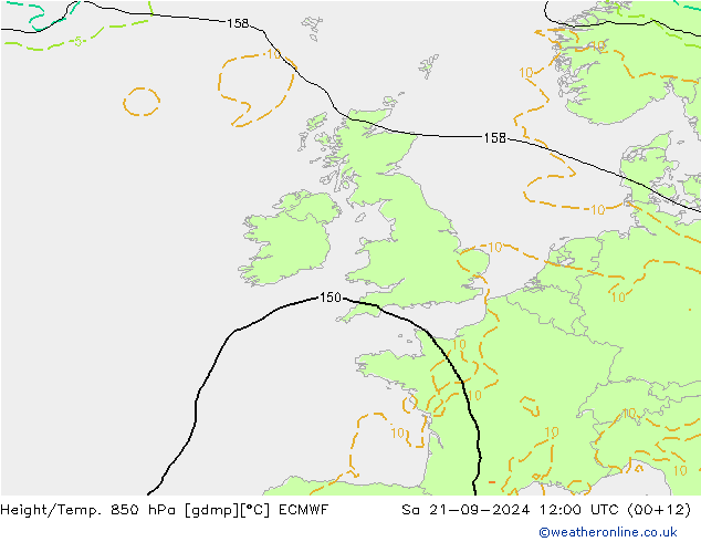 Height/Temp. 850 hPa ECMWF Sa 21.09.2024 12 UTC