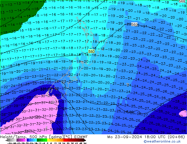 Z500/Rain (+SLP)/Z850 ECMWF Mo 23.09.2024 18 UTC