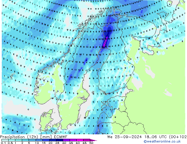 Nied. akkumuliert (12Std) ECMWF Mi 25.09.2024 06 UTC