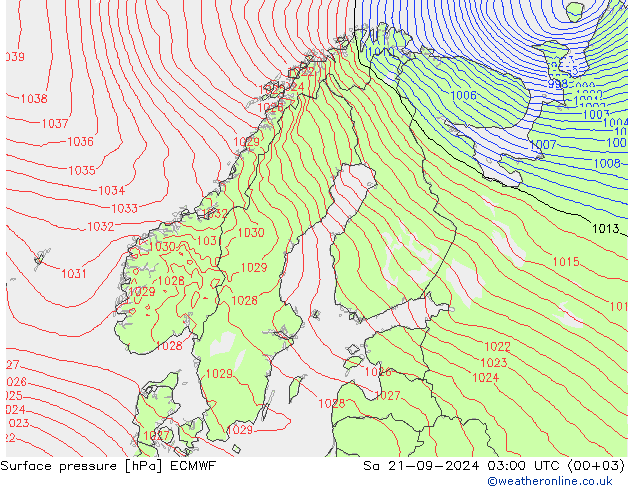 地面气压 ECMWF 星期六 21.09.2024 03 UTC